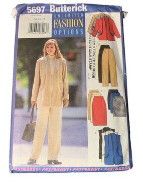 Butterick 5697 Sewing Pattern Jacket Vest Skirt Pant Size 14-16-18 90s